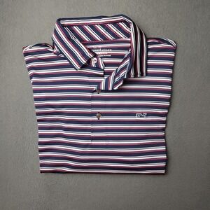 Vineyard Vines Polo Shirt Mens Medium Navy Red White Stripe Performance Golf